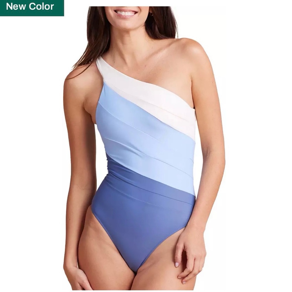 summersalt One-Shoulder Ombre Blue and White One-Piece Swimsuit